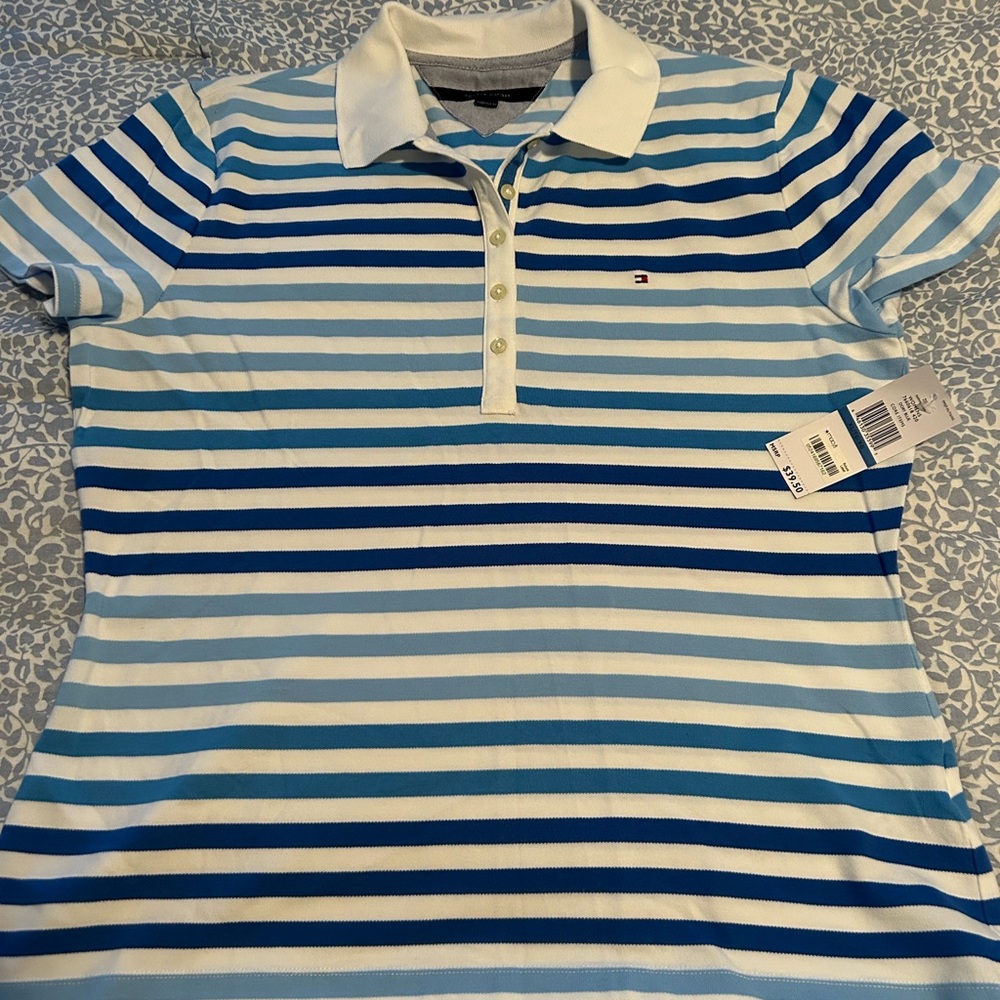 Tommy Hilfiger Women’s Striped Dory Blue V-Neck Shirt XL NWT